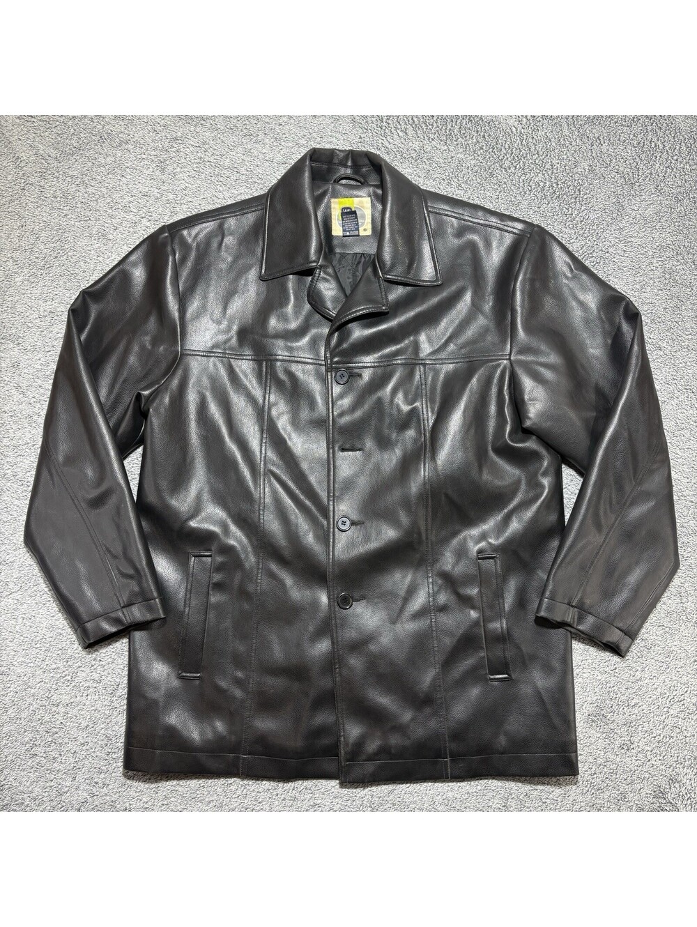 Vintage Whispering Smith London Black Faux Leather Jacket Size Men’s Large